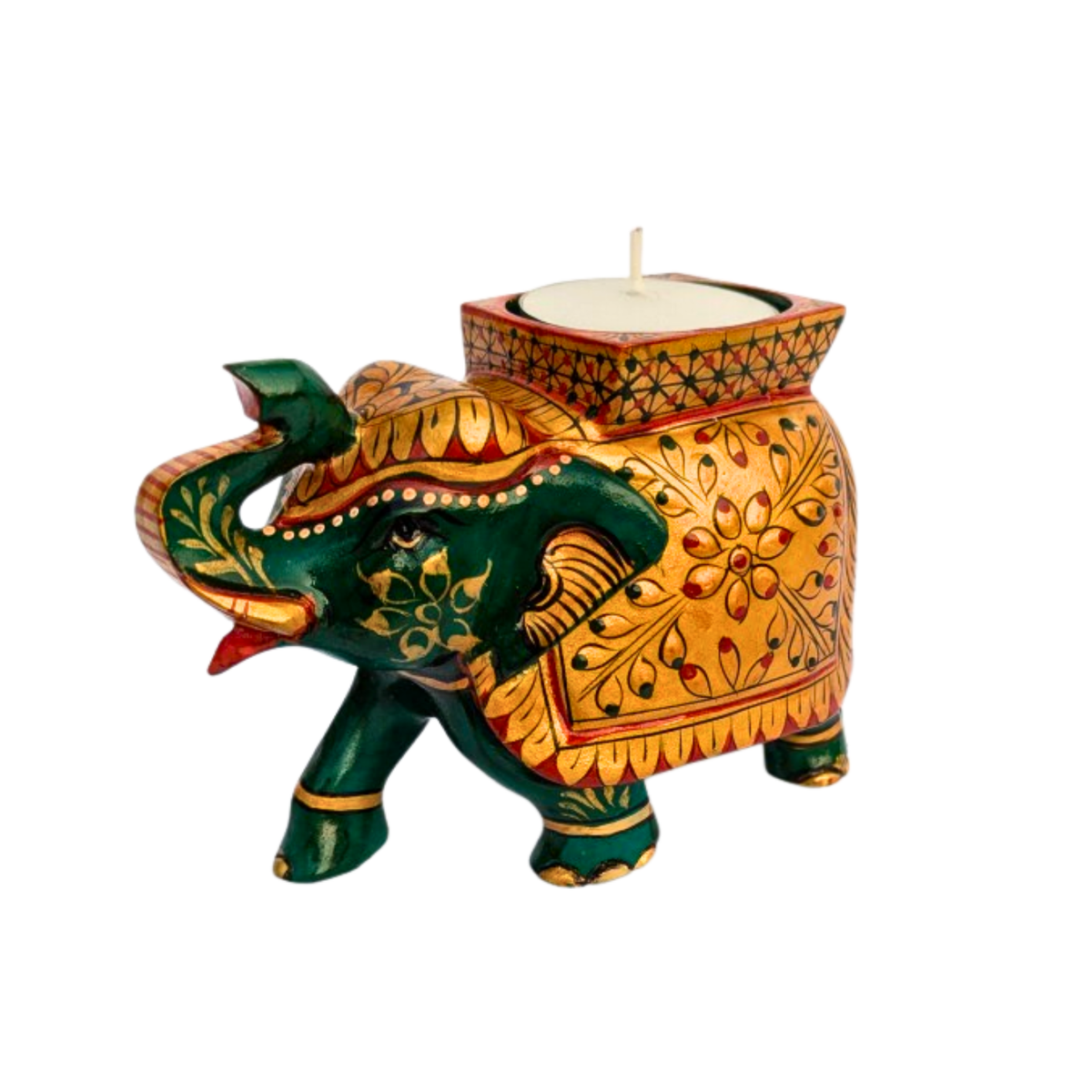 Embossed Design Wooden Elephant Figurine Tea Light Candle Holder ...