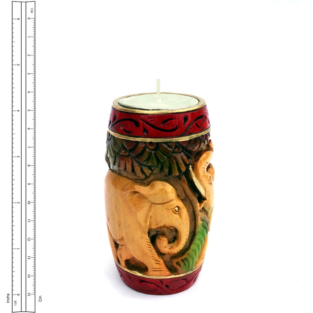 Wooden Jungle Elephant Tea Light Holder | Hand-Carved Decorative Candle ...
