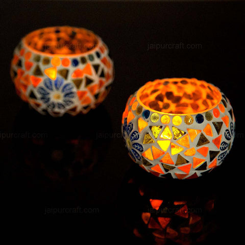 Mosaic Glass Votive Tealight Candle Holders (Pack of 2)