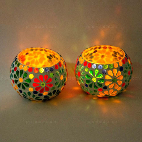 Mosaic Glass Votive Tealight Candle Holders (Pack of 2)