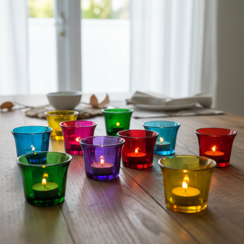 Multi-Color Diwali Glass Votive Candle Holders for Home Décor, Set of 6