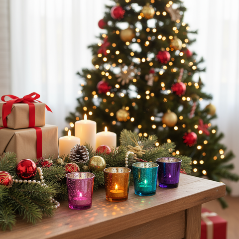 Multi-Color Sparkling Glass Votive Candle Holders, Set of 6