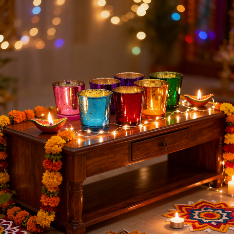 Multi-Color Sparkling Glass Votive Candle Holders, Set of 6