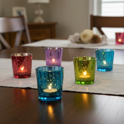 Multi-Color Sparkling Glass Votive Candle Holders, Set of 6