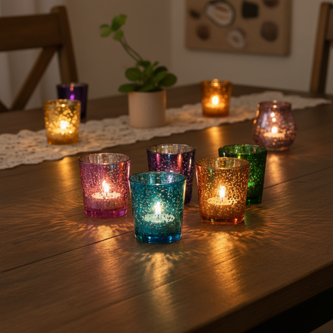 Multi-Color Sparkling Glass Votive Candle Holders, Set of 6
