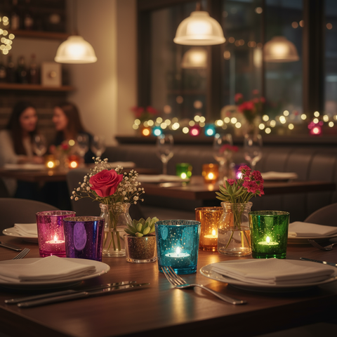 Multi-Color Sparkling Glass Votive Candle Holders, Set of 6