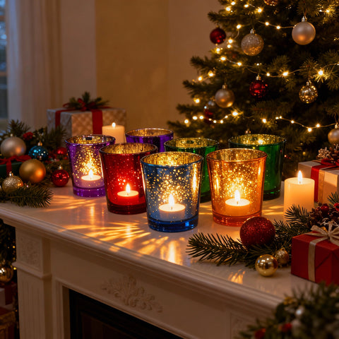 Multi-Color Sparkling Glass Votive Candle Holders, Set of 6