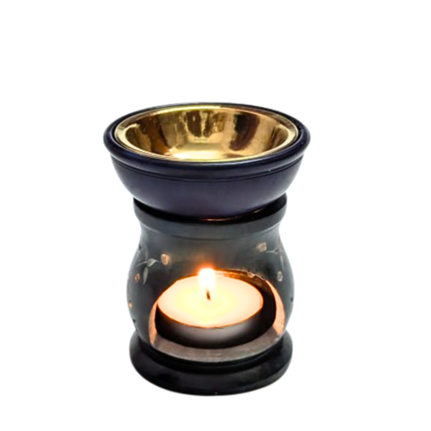 Handcrafted Soapstone Aroma Burner & Oil Diffuser with Brass Bowl