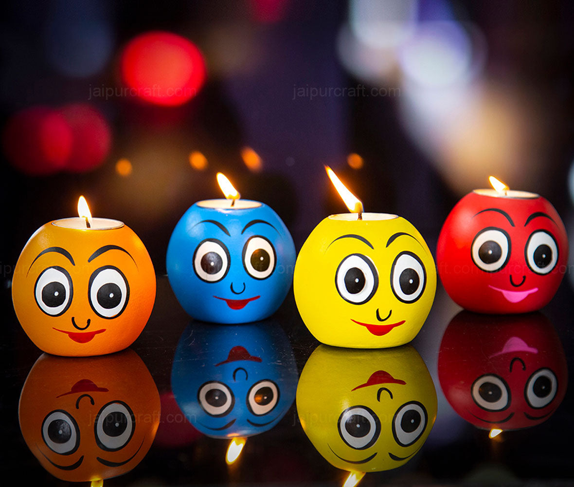 Eco-Friendly Smiley Tealight Holders Set of 4 | Papier-Mâché Candle ...