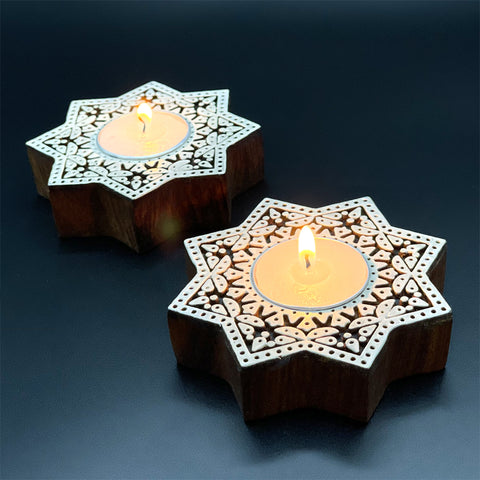 Hand block star shape candle holder