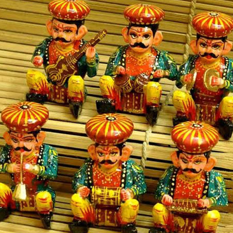 Handmade Decorative Musician Bawla Set, Wooden Rajasthani Musician Set, Table Décor Handicraft (Set of 6)