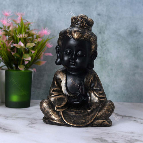 Black Gold Buddha Baby Monk Statue