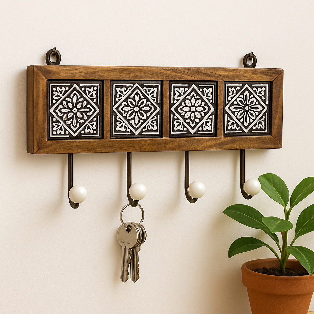 Block Wall Key Hand Block Wooden Key Holder with 4 Hooks | Sheesham Wood Wall ...
