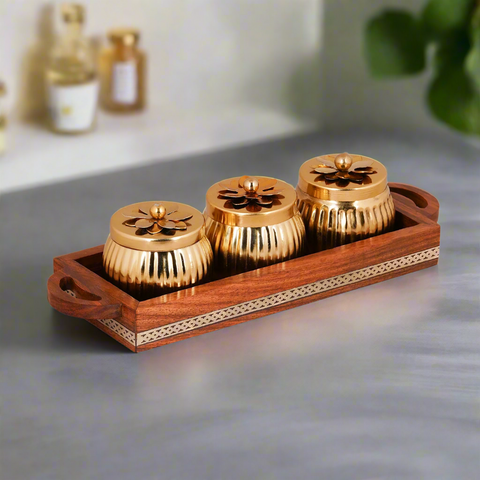 Golden Container on Wooden plate