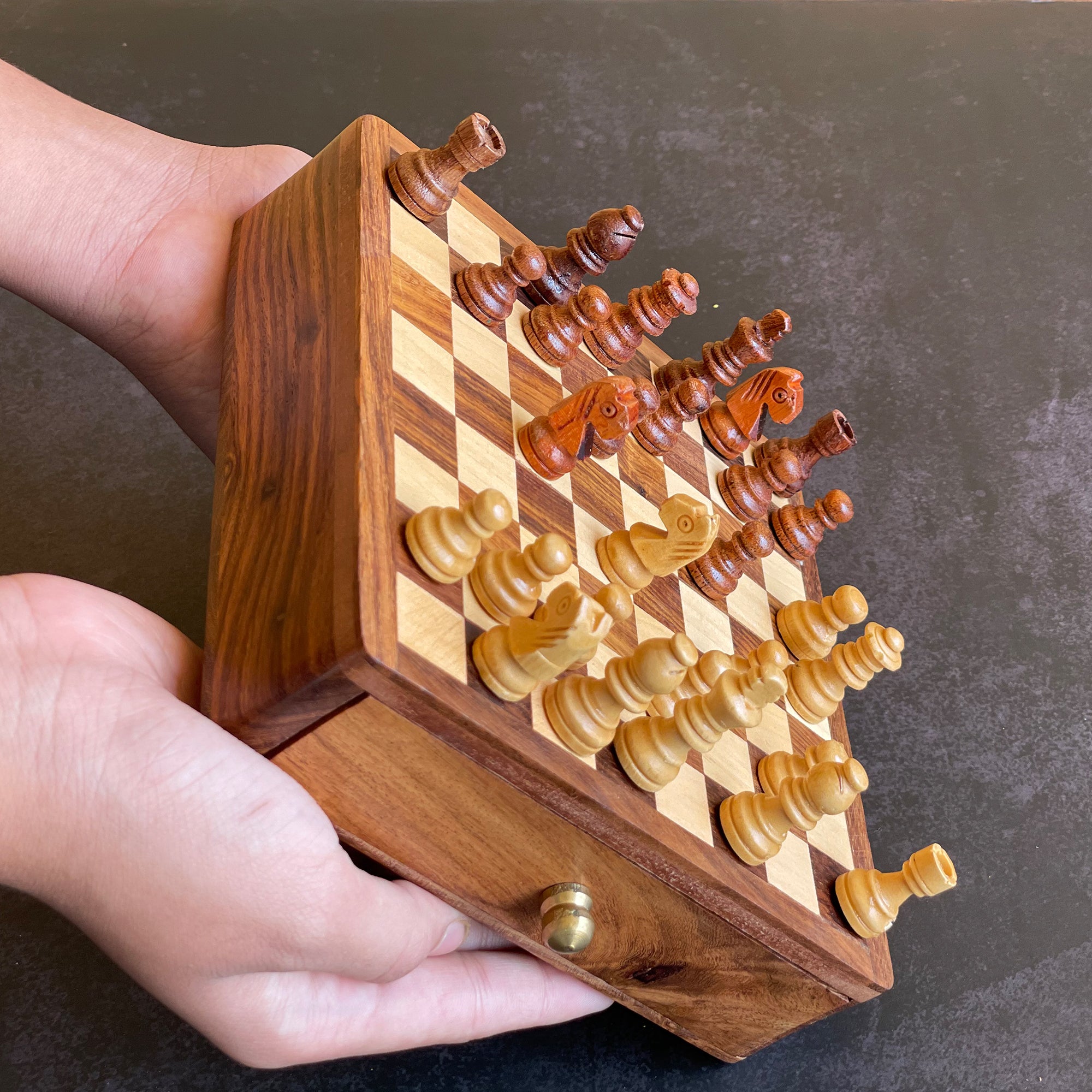 Wooden Mini Magnetic Chess Board with Storage | Travel Chess Set ...