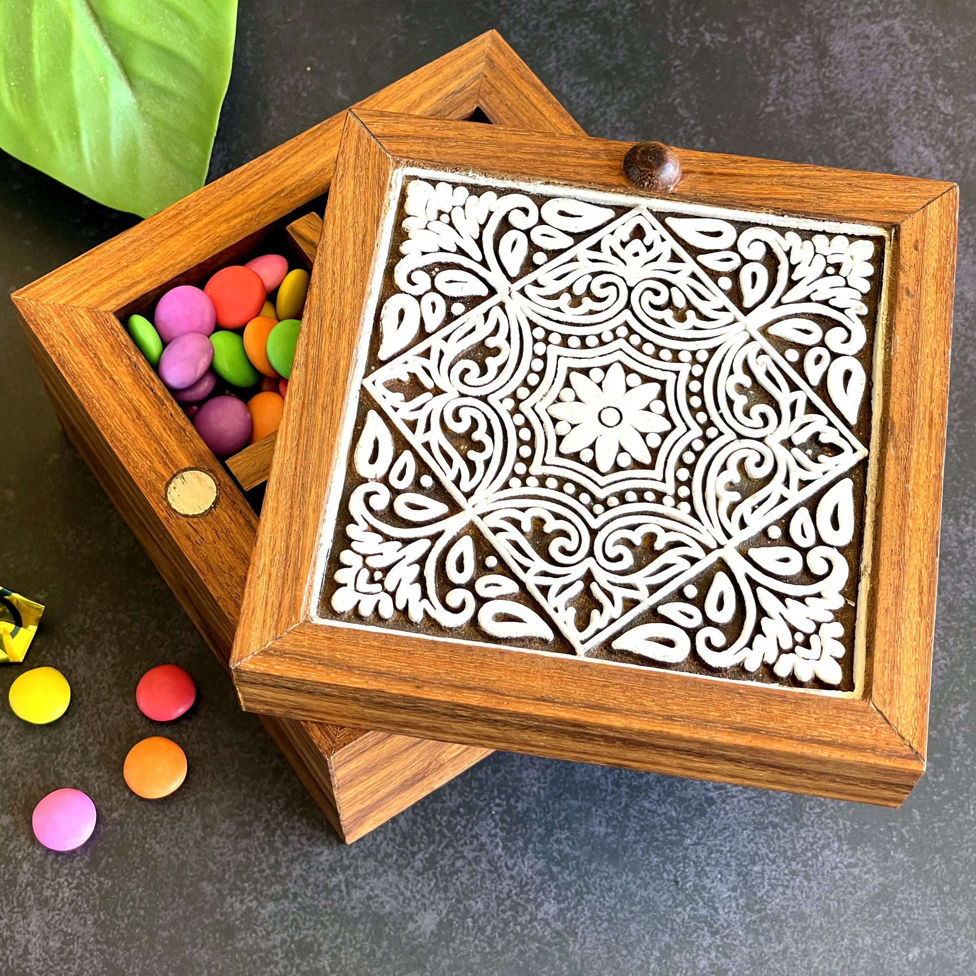Sheesham Wood Mint Box with Magnetic Lock | Wooden Spice Storage ...