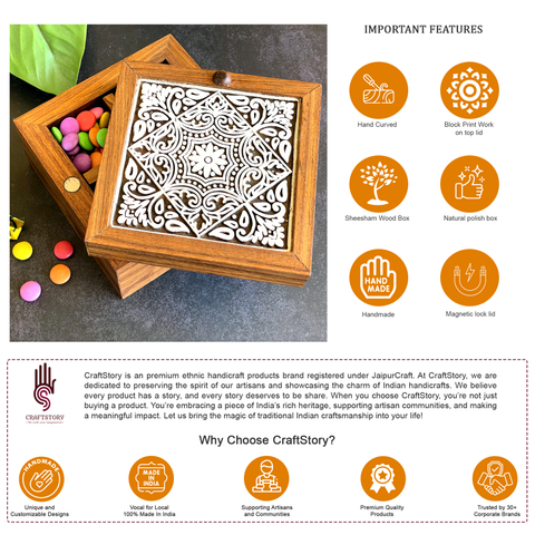 Hand-Block Premium Wooden Mint Box with Magnetic Lock – Elegant and Secure Spice Organizer