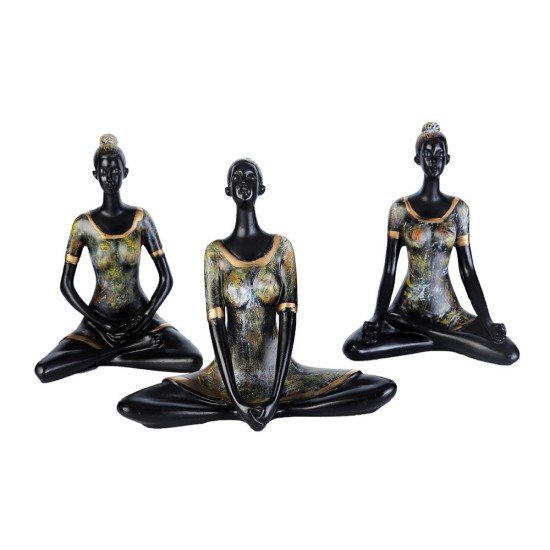 Set of 3 Meditation Yoga Pose Statue Figurine Resin Yoga Figure